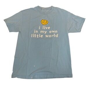 Mens Light Blue Splittee Smiley Face I Live In My Own Little World Graphic